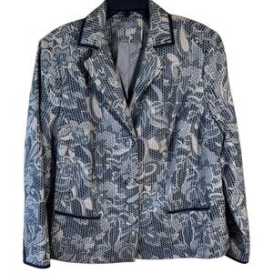 Kate Hill Blazer Jacket Navy & Tan Floral  Button Closure Pockets in Sz 20W  EUC